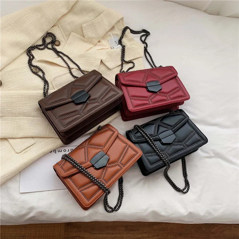 Rivet Chain Small Crossbody Bag for Women | 2022 Luxury Shoulder Messenger Bag (Trendy Lady Handbag with Flap Cover)