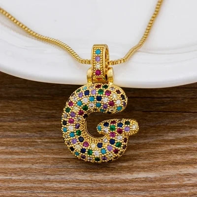 Nidin Fashion Luxury 26 Letters Copper Zircon Pendant Necklace for Women Rainbow Initials Name Necklace Wedding Party Jewelry