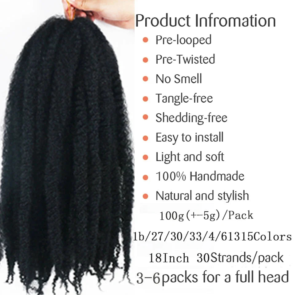 18 Inch Marley Hair for Braids | Afro Kinky Ombre | 30 Strands per Pack