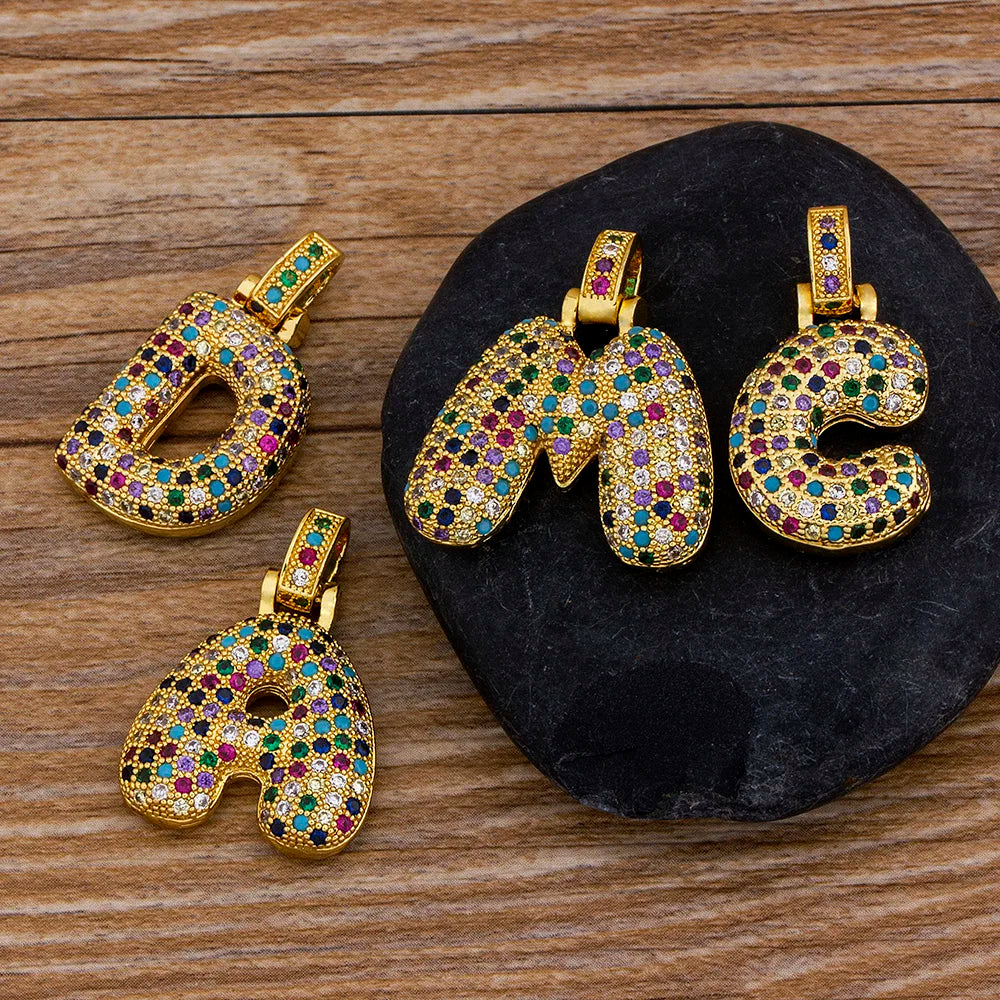 Nidin Fashion Luxury 26 Letters Copper Zircon Pendant Necklace for Women Rainbow Initials Name Necklace Wedding Party Jewelry