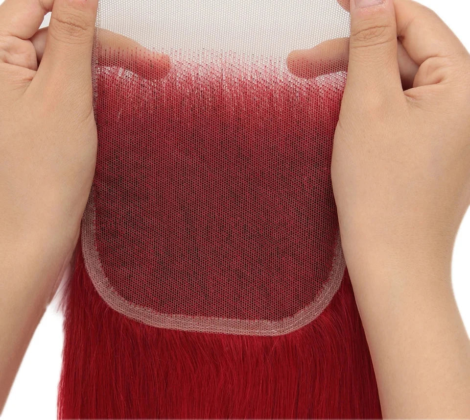 Red & Blonde Highlight Straight Bundles with Closure | 3 Pcs Brazilian Remy Human Hair Weave Extensions