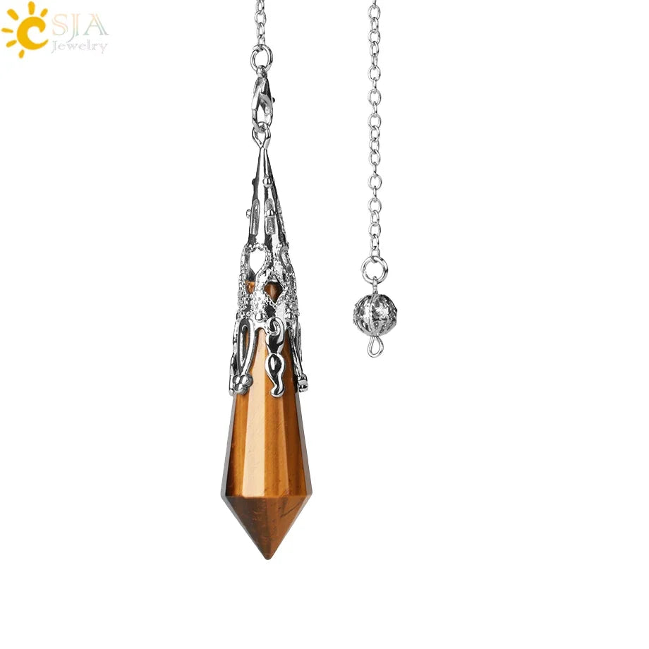 CSJA Natural Stone Crystal Pendulum for Dowsing Antique Pendant Amulet Crystals Divination Pink Quartz Pendulums Pendules G891