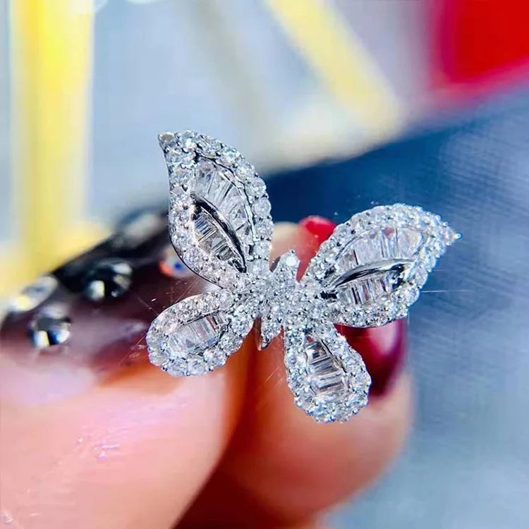 2026 New Trendy Butterfly silver color cute Fashion Ring For Women Party Gift  Jewelry Wholesale R6134