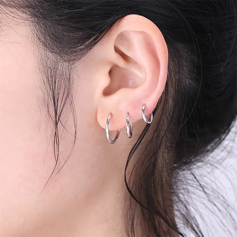 1 Pair Women/Man Stainless Steel Small Hoops Earring Piercing Ear Cartilage Tragus Simple Thin Circle Anti-allergic Ear Buckle