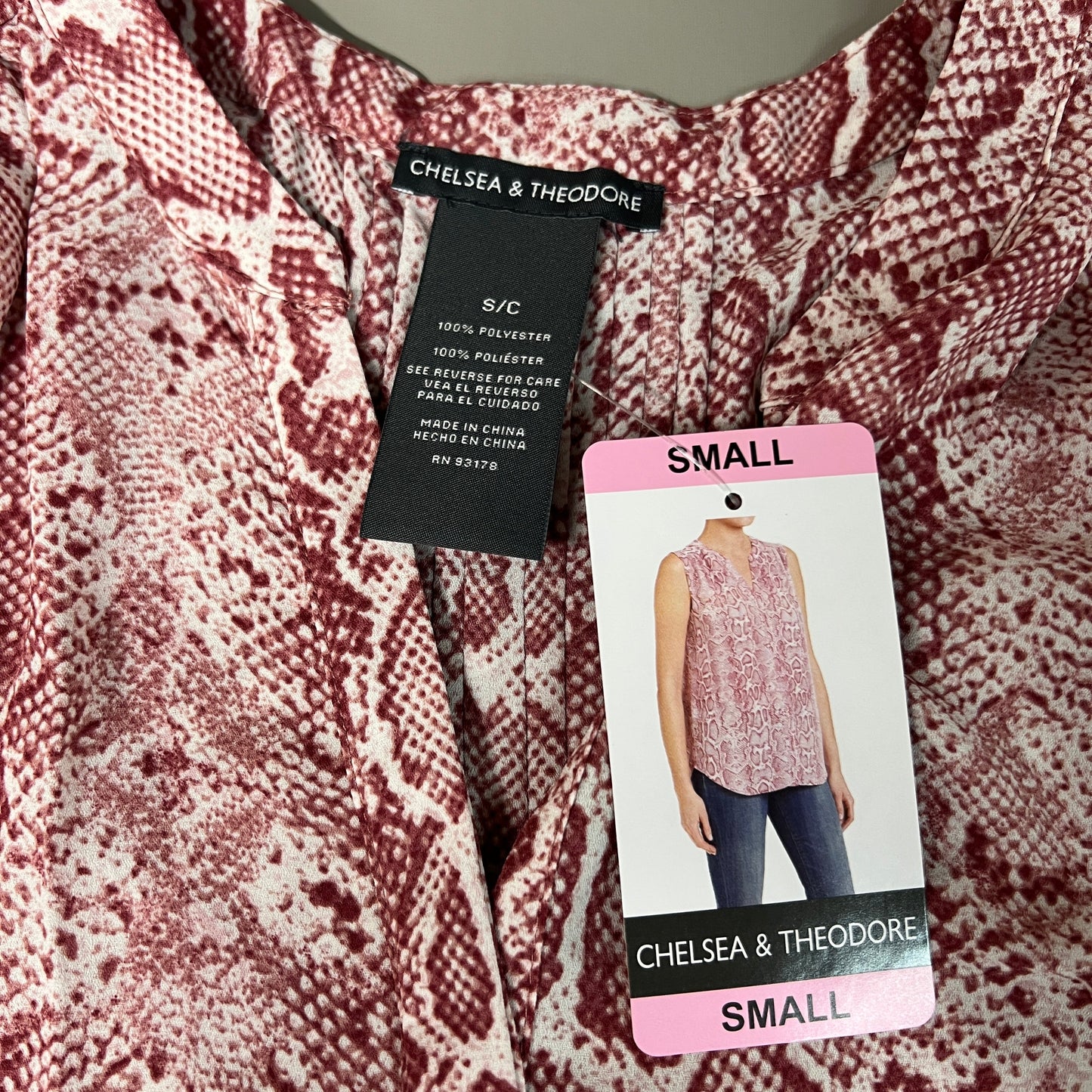 CHELSEA & THEODORE Sleeveless Blouse Women's Size S Pink Python 2165072 (NEW)