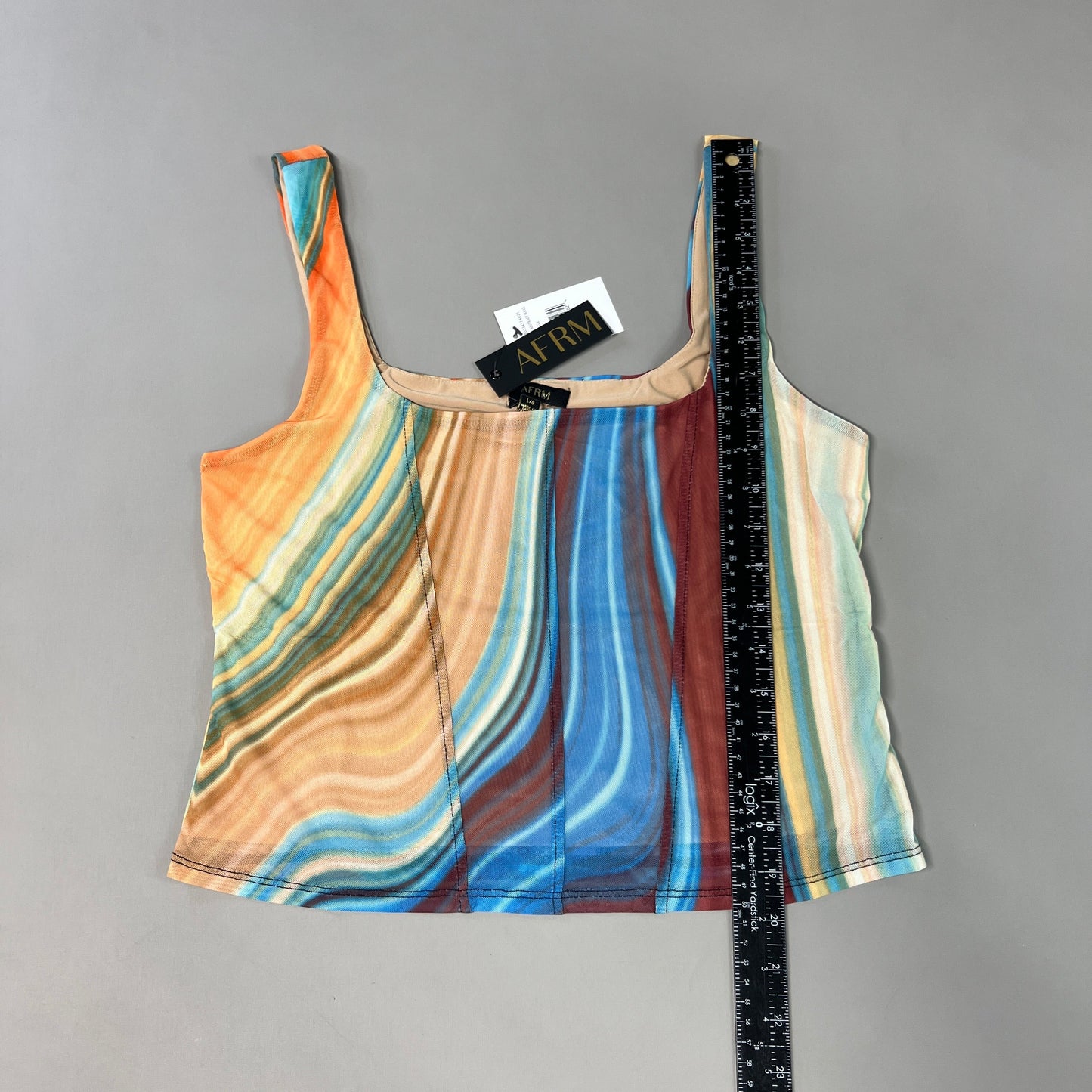 AFRM Cort Doubled Mesh Seaming Crop Top Women's L Blue Abstract Wave AET033437AU21 (New)