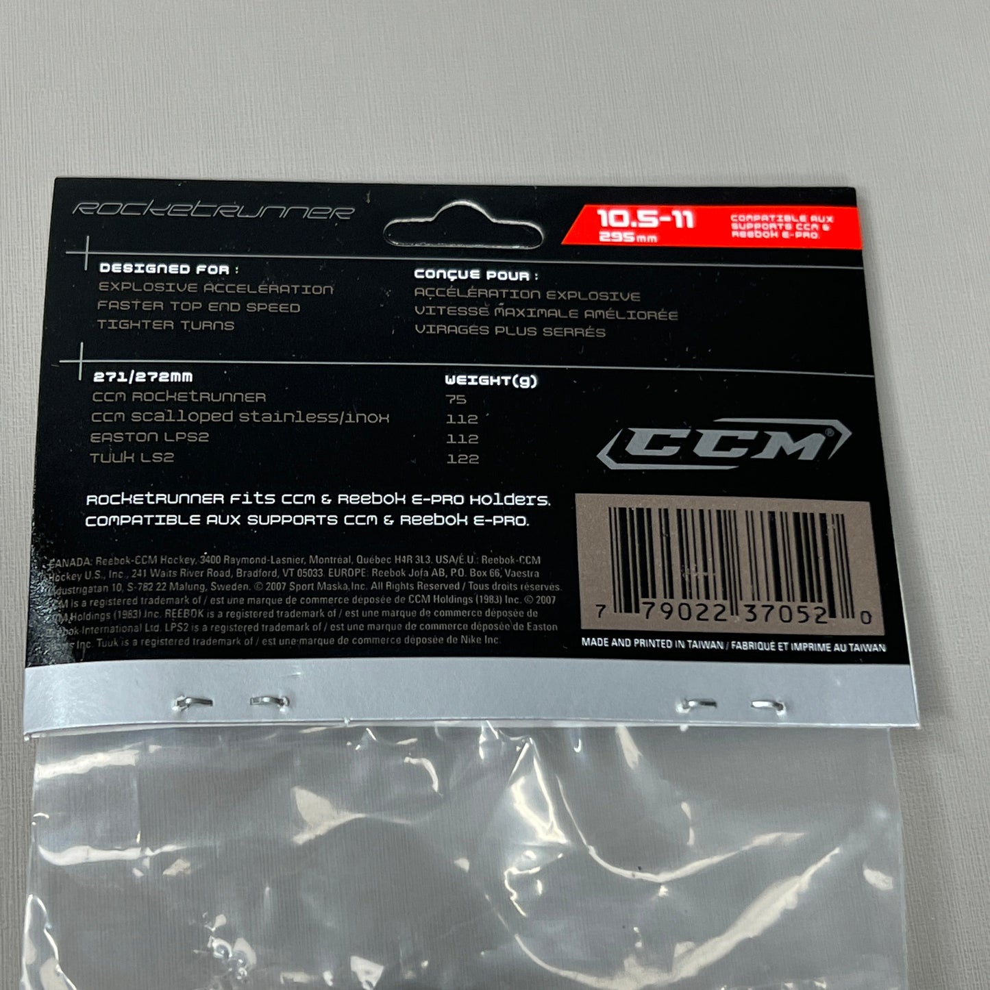 CCM RocketRunner Ice Skate 1 PAIR Stainless Steel Replacement Blades 10.5-11 295mm (New)