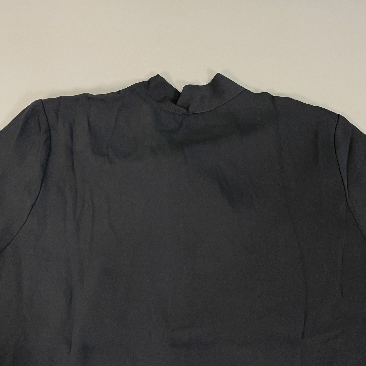 MARTHA STEWART Woven Front Button Blouse Top Tie Neck Women's Sz L Francesca Black (New)