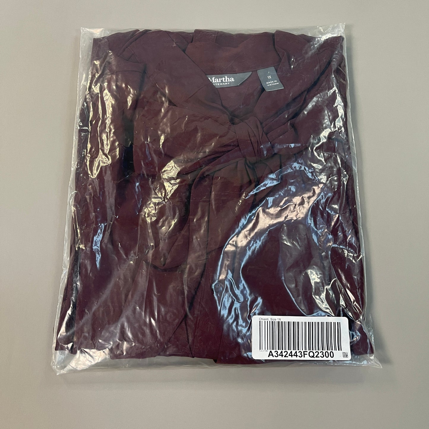 MARTHA STEWART Woven Front Button Blouse Top Tie Neck Women's Sz 1X Chianti (New)