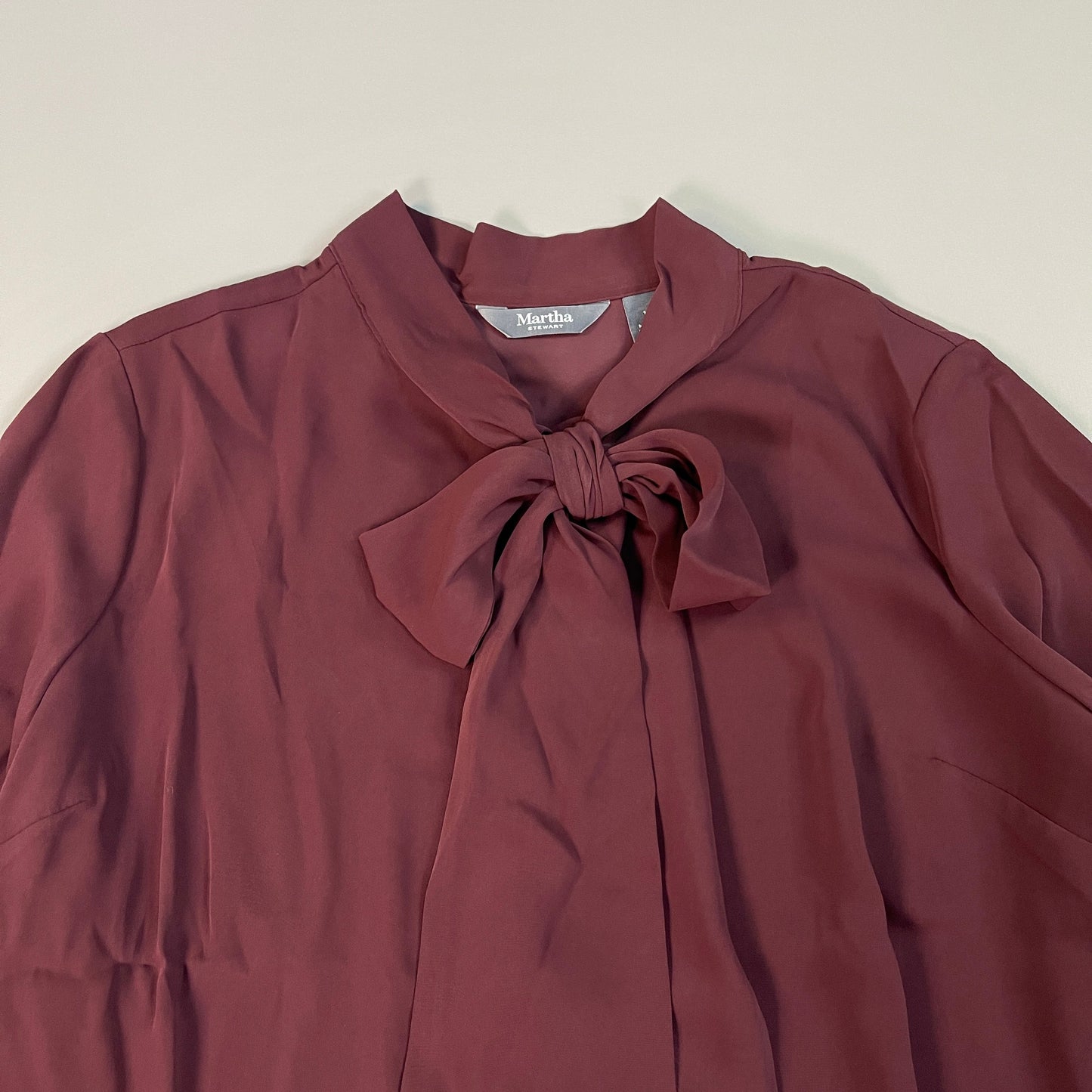 MARTHA STEWART Woven Front Button Blouse Top Tie Neck Women's Sz 1X Chianti (New)