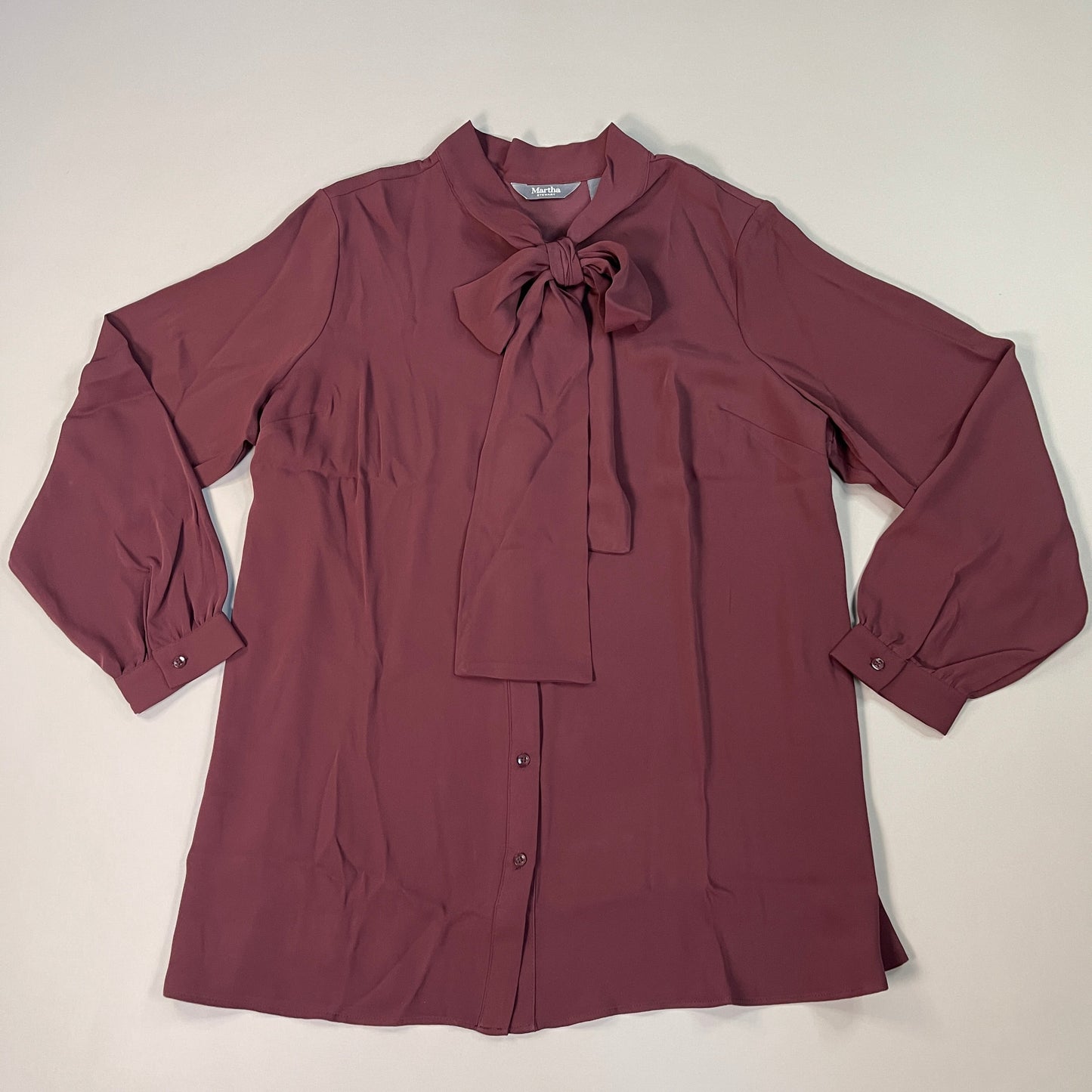 MARTHA STEWART Woven Front Button Blouse Top Tie Neck Women's Sz 1X Chianti (New)