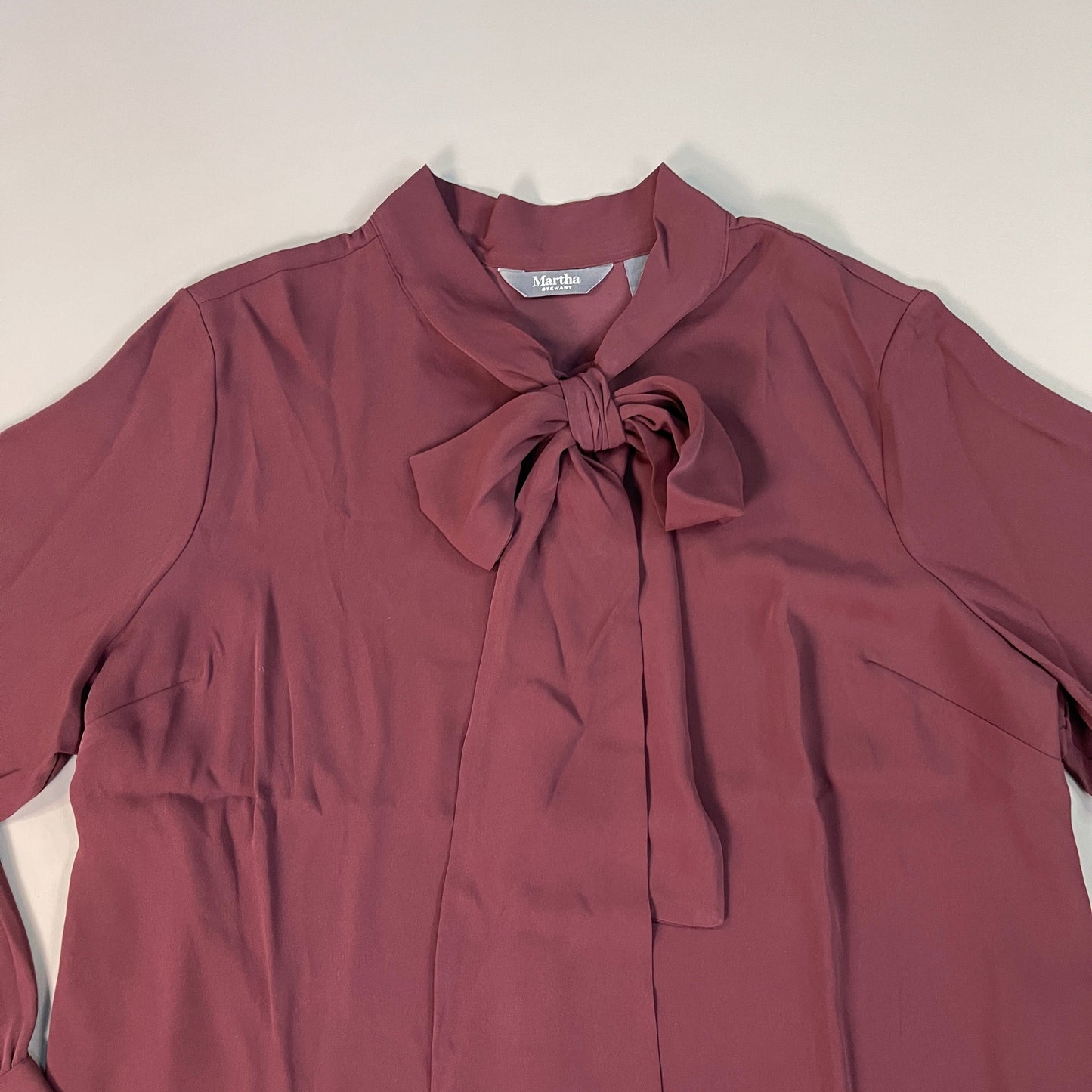 MARTHA STEWART Woven Front Button Blouse Top Tie Neck Women's Sz 1X Chianti (New)