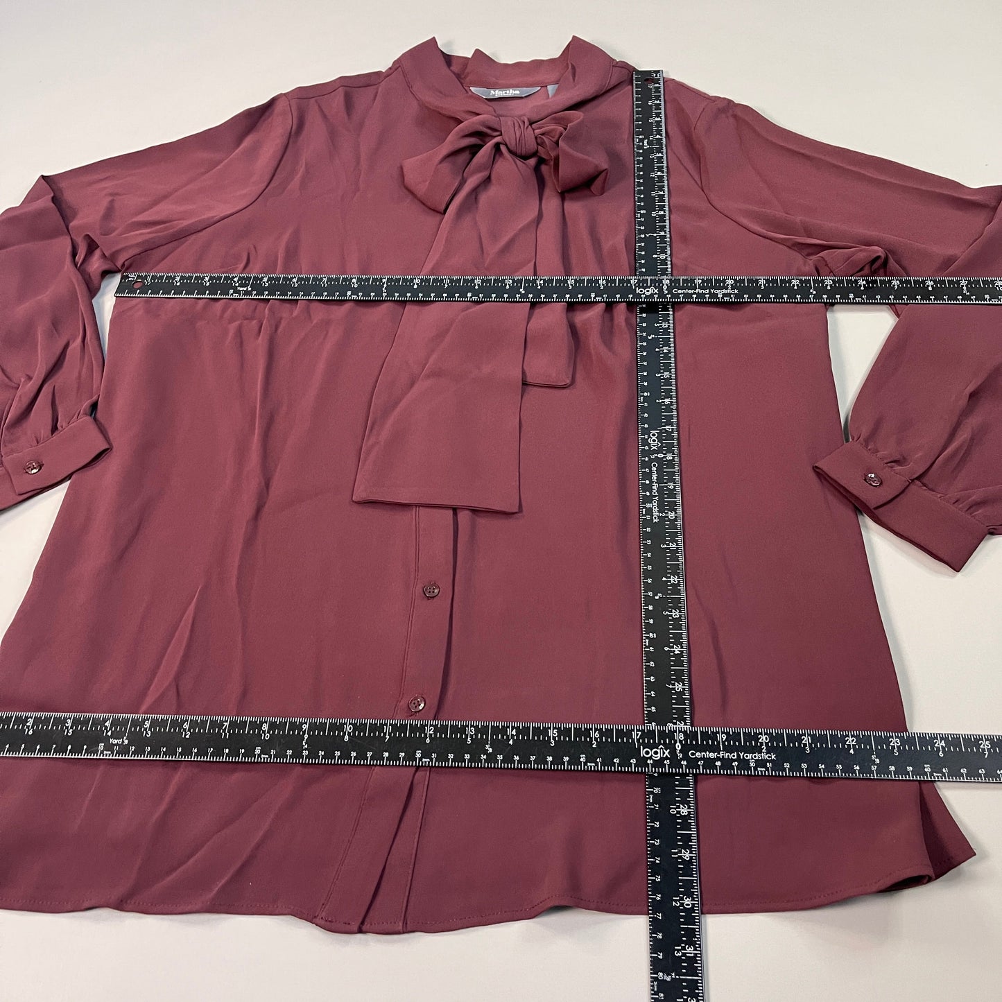 MARTHA STEWART Woven Front Button Blouse Top Tie Neck Women's Sz 1X Chianti (New)