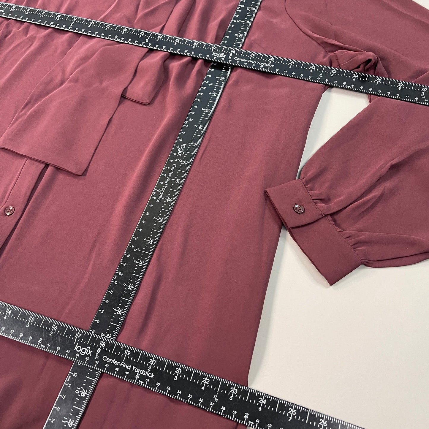 MARTHA STEWART Woven Front Button Blouse Top Tie Neck Women's Sz 1X Chianti (New)