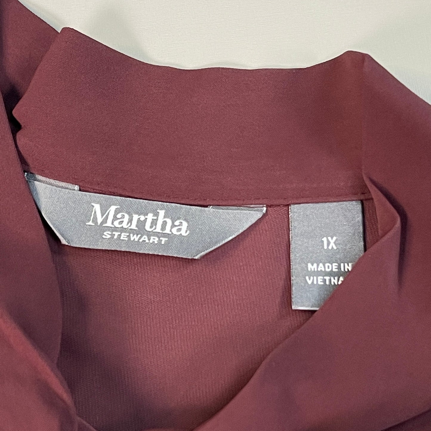 MARTHA STEWART Woven Front Button Blouse Top Tie Neck Women's Sz 1X Chianti (New)