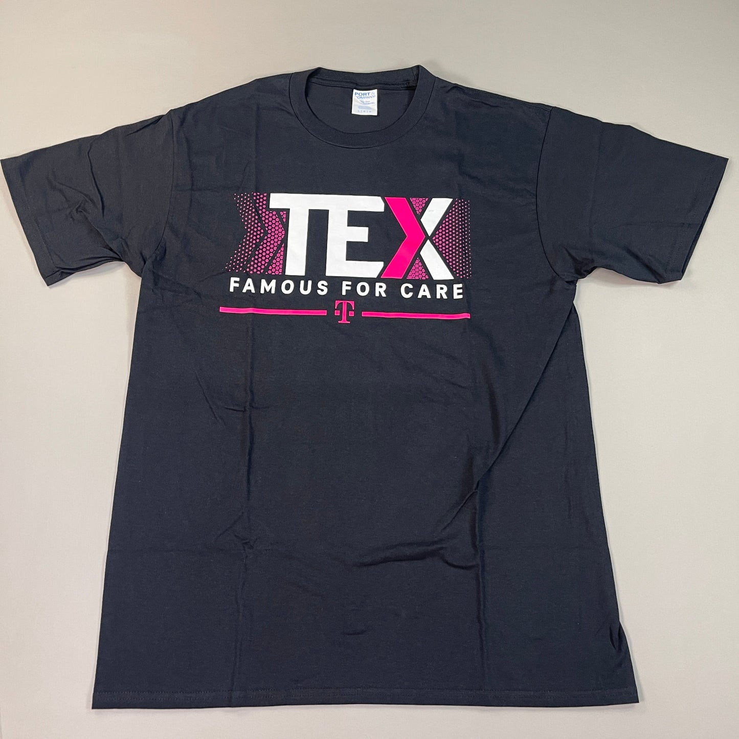 T-MOBILE Tee Shirt Short Sleeve TEX Famous For Care Men's Unisex Sz L Black/Pink (New)
