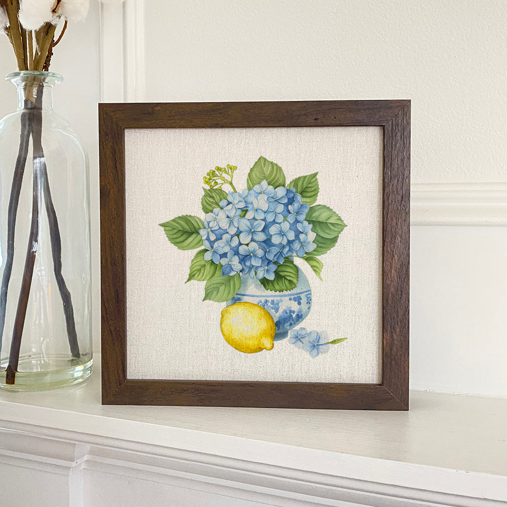 Hydrangea and Lemon Vase - Framed Sign | Home Decor | Kitchen + Metal