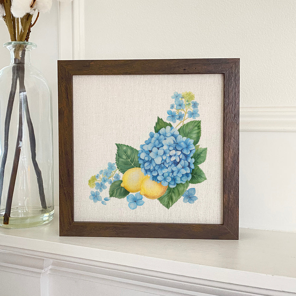 Hydrangeas and Lemons - Summer Framed Sign | Home Decor | Kitchen + Metal