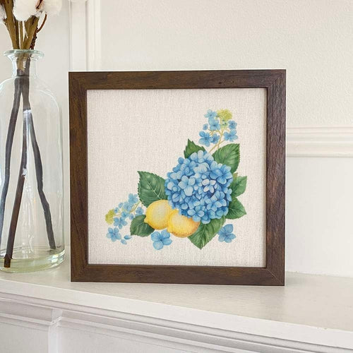 Hydrangeas and Lemons - Summer Framed Sign | Home Decor | Kitchen + Metal