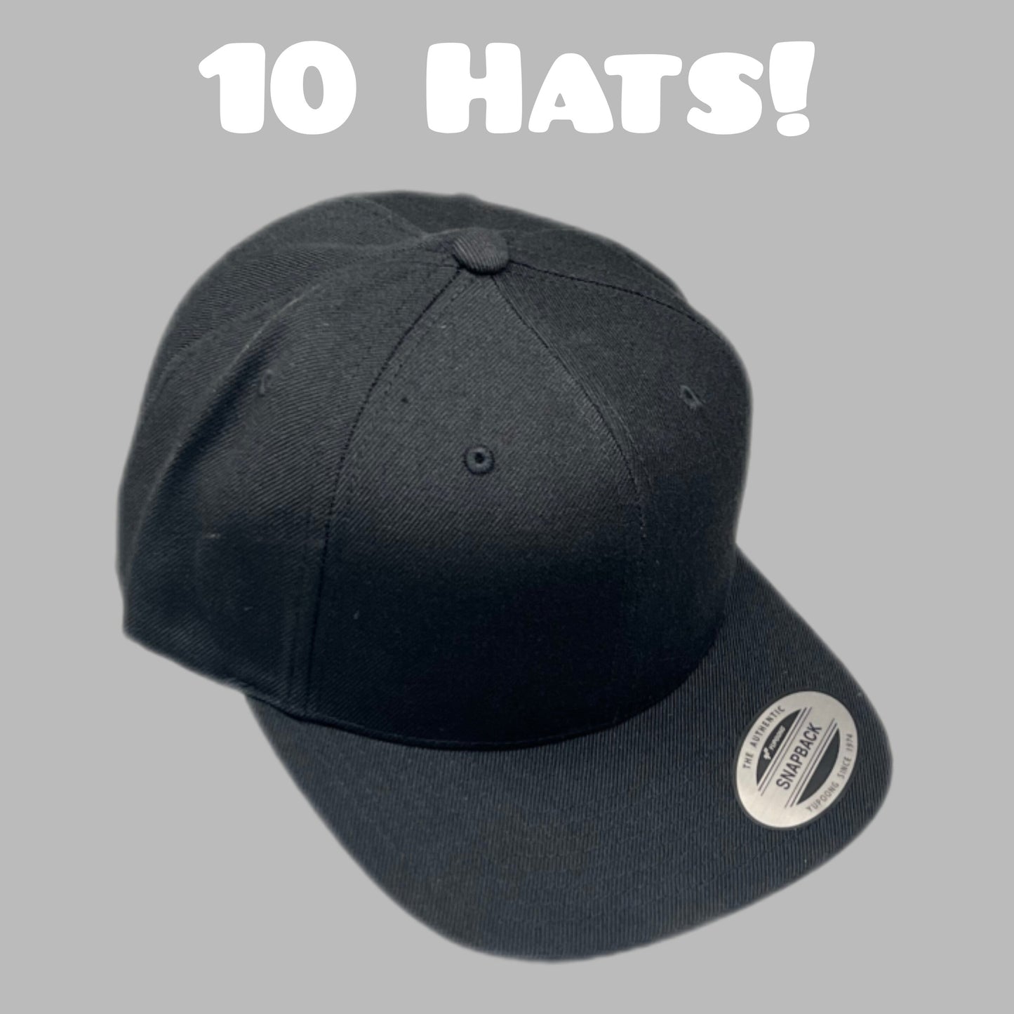 YUPOONG (10 PACK) Classic Snapback Baseball Cap Hat Black Bulk!