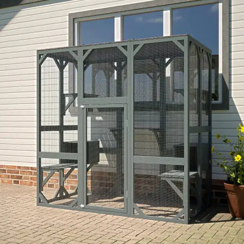 Style Loft Collection Outdoor Wooden Cat Apartment with Jump Platform