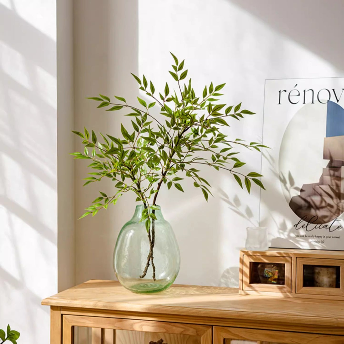 Green Nandina Leaf Stem | Home Decor | Kitchen + Metal