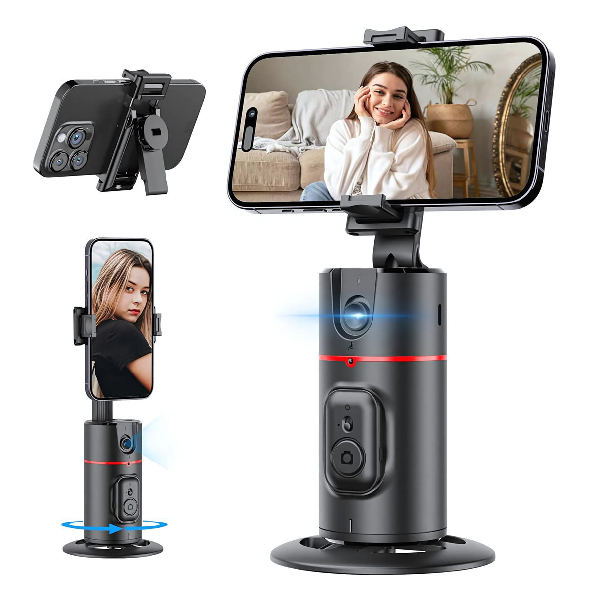 Auto Face Tracking Tripod with Fill Lights, No App Required, 360° Rotation Body Phone Camera Mount with Detachable Remote