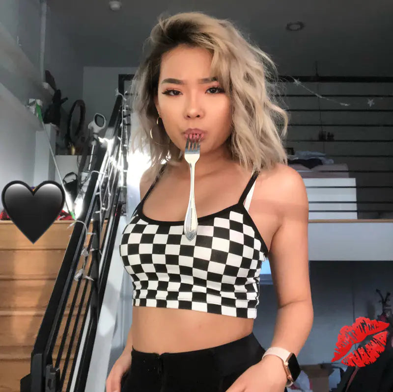 Style Loft Collection Chess Board Spaghetti Strap Crop Top Camisole