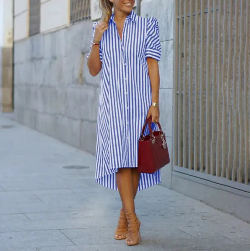 Women's Irregular Stripe Lapel Button Shirt
