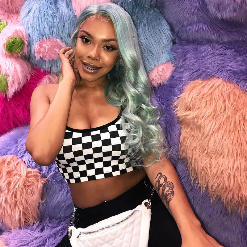 Style Loft Collection Chess Board Spaghetti Strap Crop Top Camisole