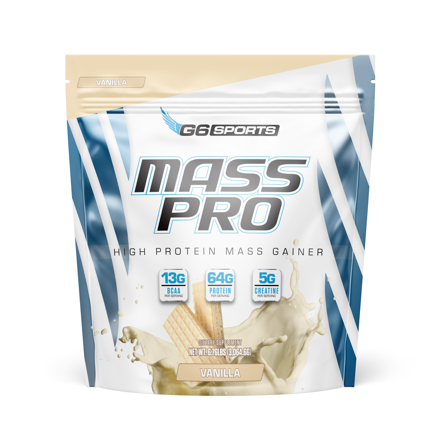 G6 Sports Mass Pro High Protein Mass Gainer, Vanilla, 6.76 lb (14 Servings)
