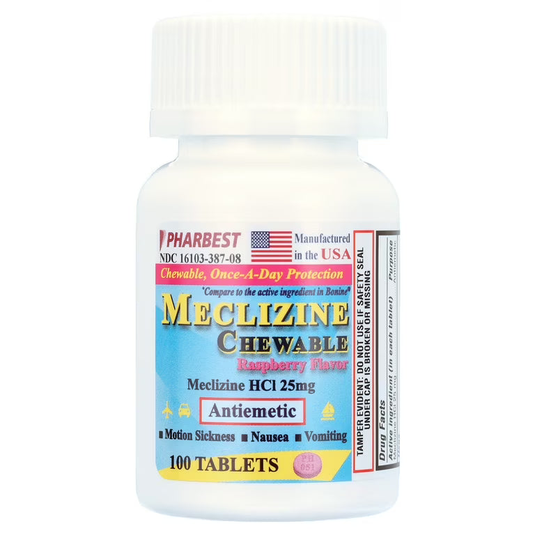 Pharbest Motion Sickness Relief - Generic for Bonine - Meclizine 25mg, 100 CT