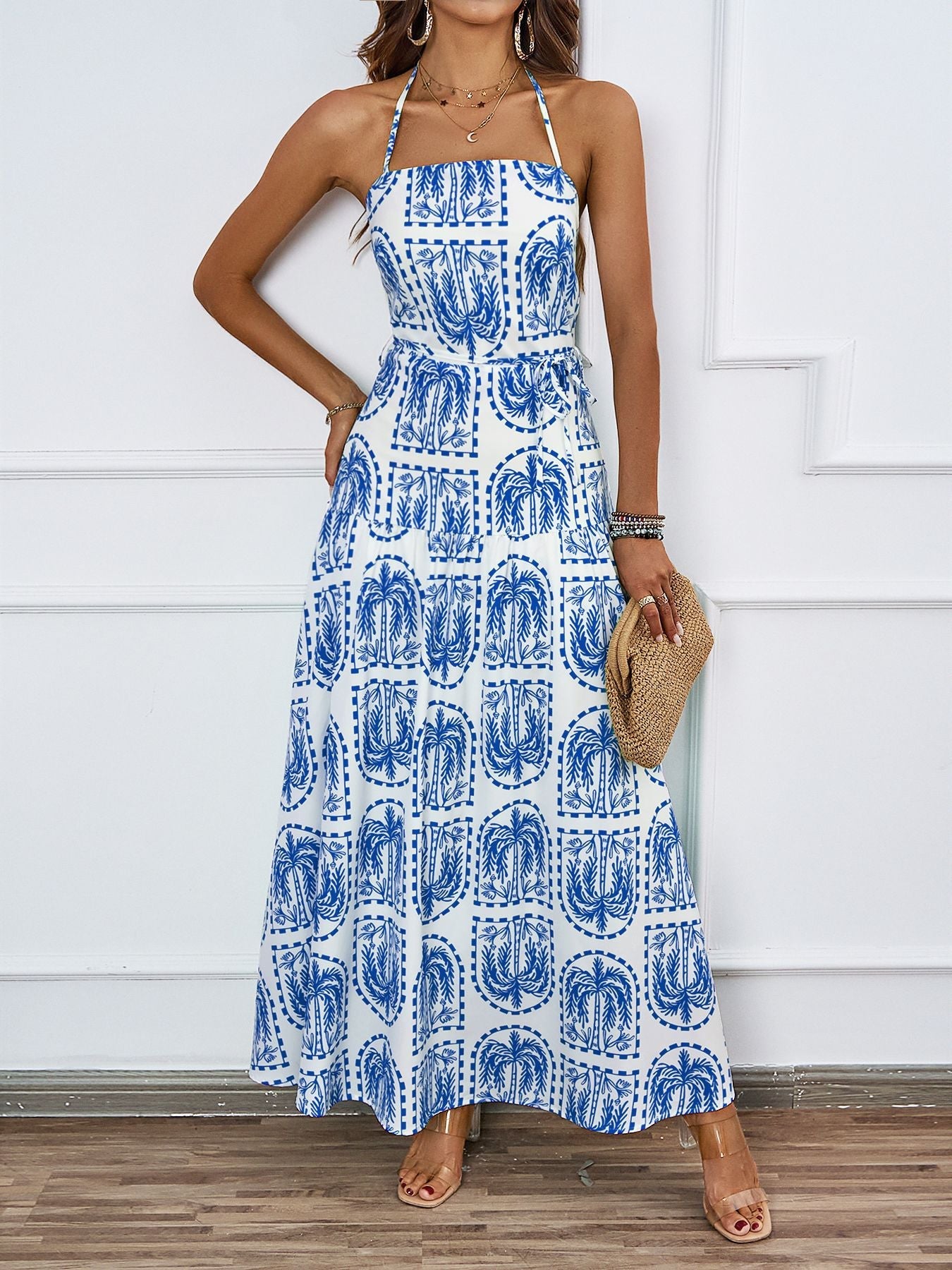 Women Floral Halter Beach Hawaii Holiday Dress