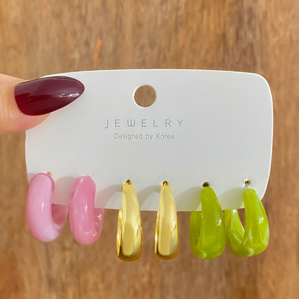 Retro Geometric Resin Earrings Combo
