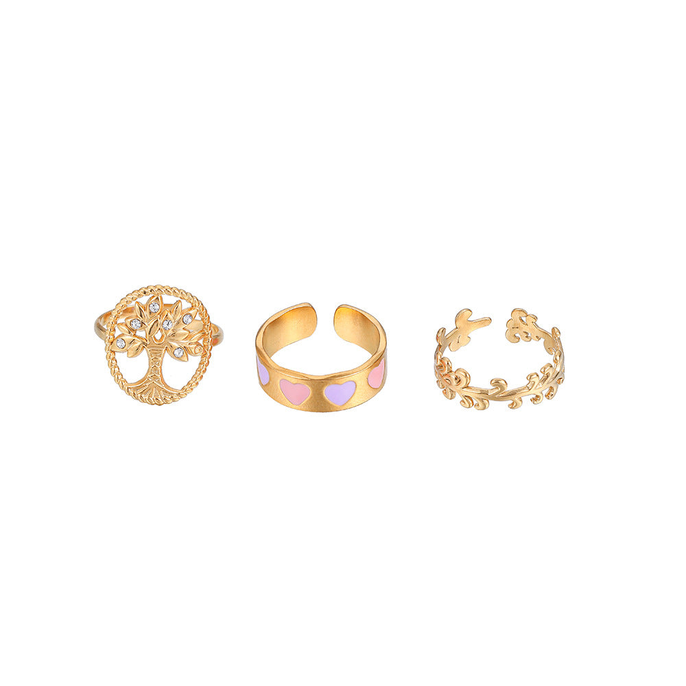 Gold Stainless Steel Heart-shaped Ring Suit