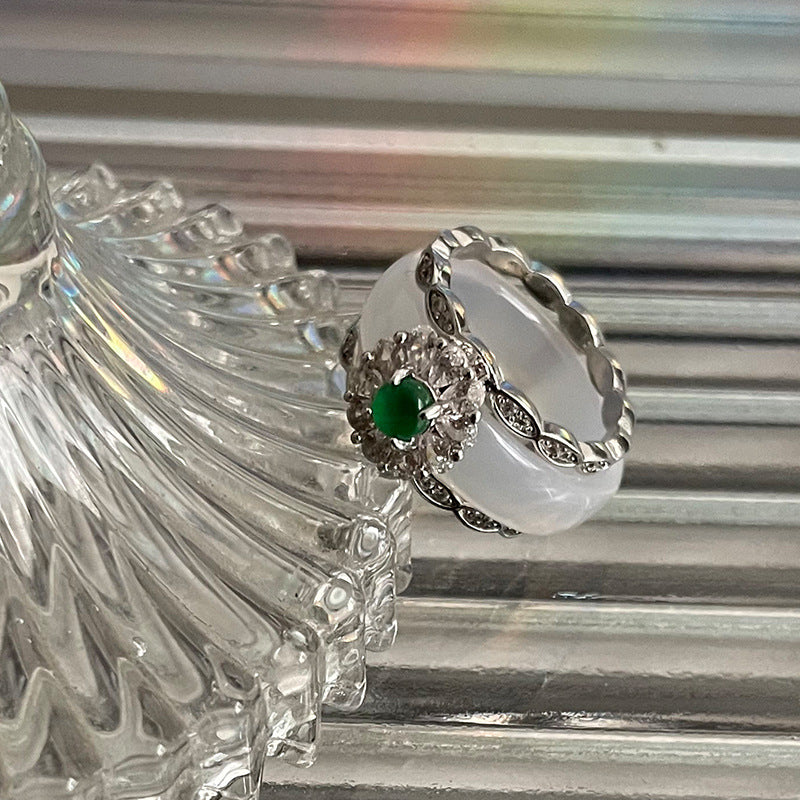 High-grade Green Cat's Eye Zircon Ring