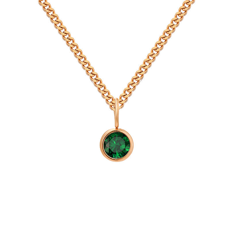 Stainless Steel Necklace With Diamond Birthstone Pendant