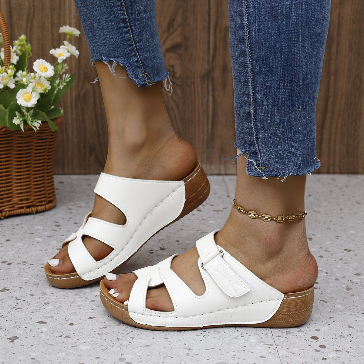 Casual Wedge Slippers Women's Hollow Design