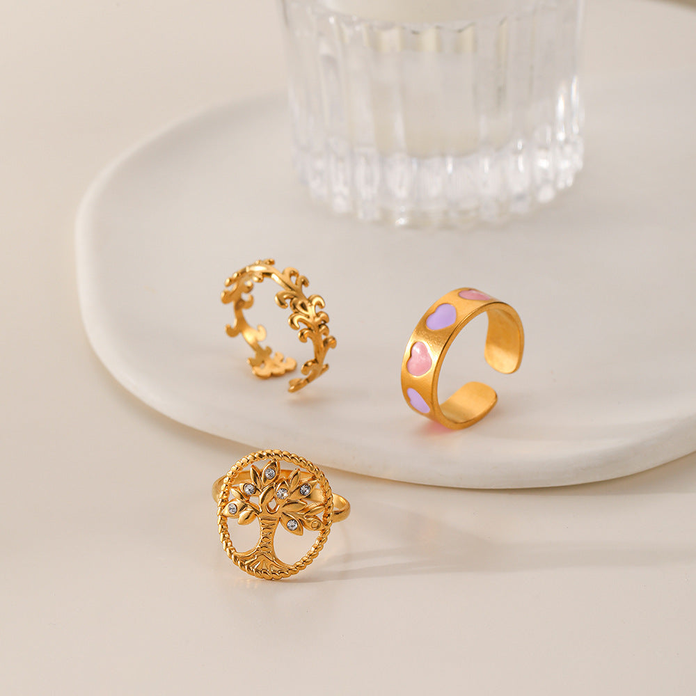 Gold Stainless Steel Heart-shaped Ring Suit