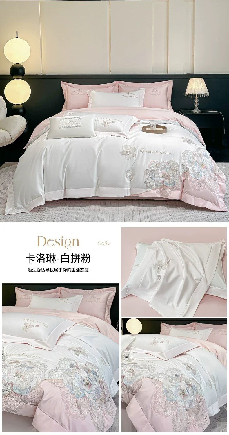4pcs Light Luxury Style  120 Count Long Styl Cotton polyeste Embroidered Bedding Duvet Cover 200x230 220x240 Four Seasons