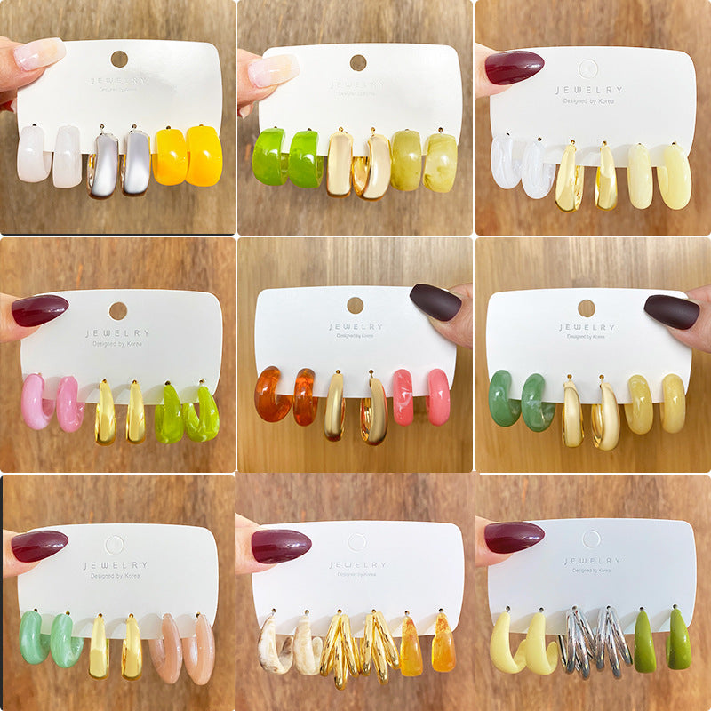 Retro Geometric Resin Earrings Combo