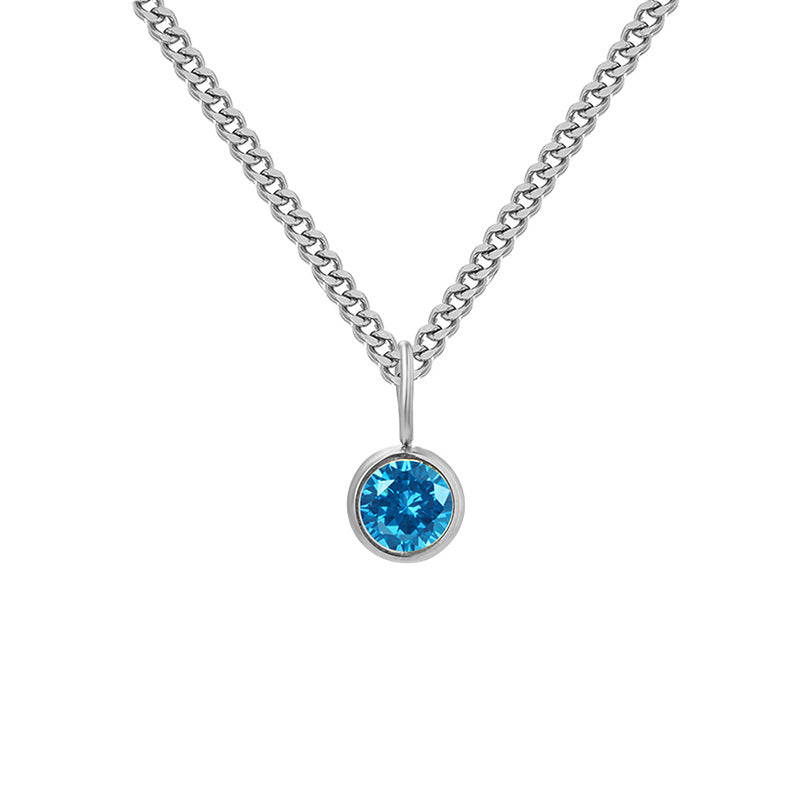 Stainless Steel Necklace With Diamond Birthstone Pendant