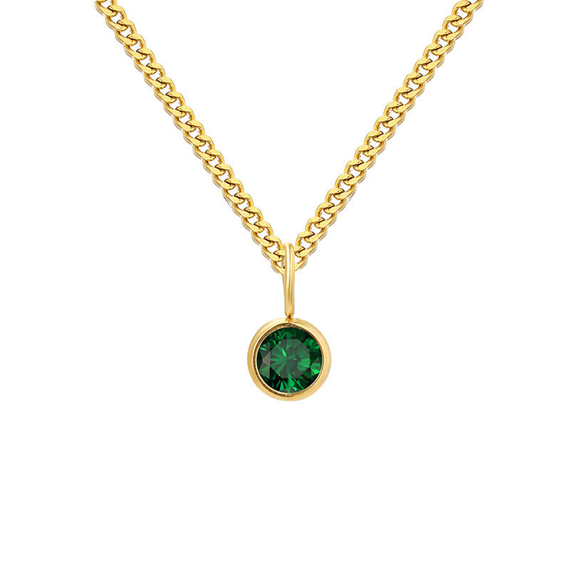 Stainless Steel Necklace With Diamond Birthstone Pendant