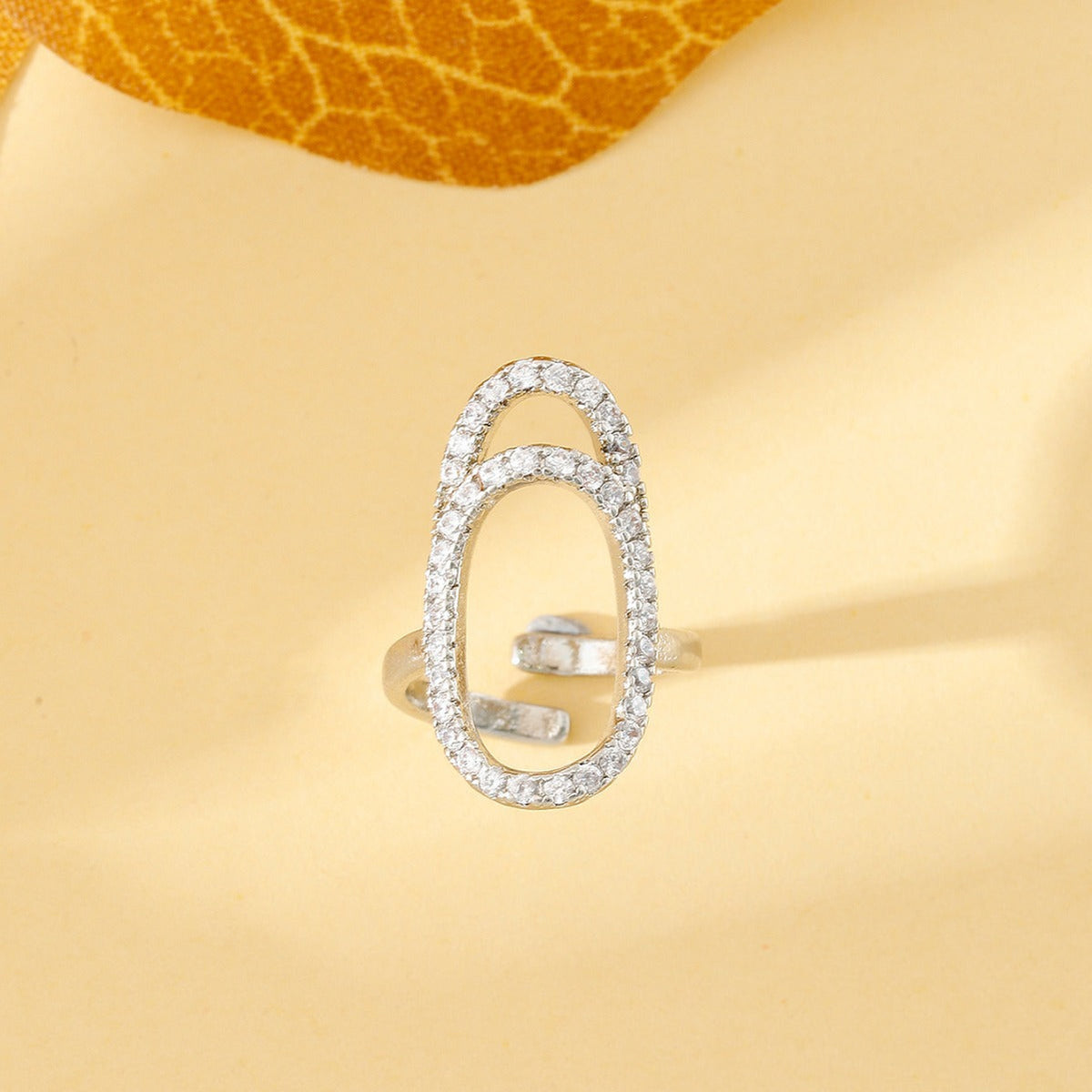 Geometric Diamond-Embedded Open Nail Ring