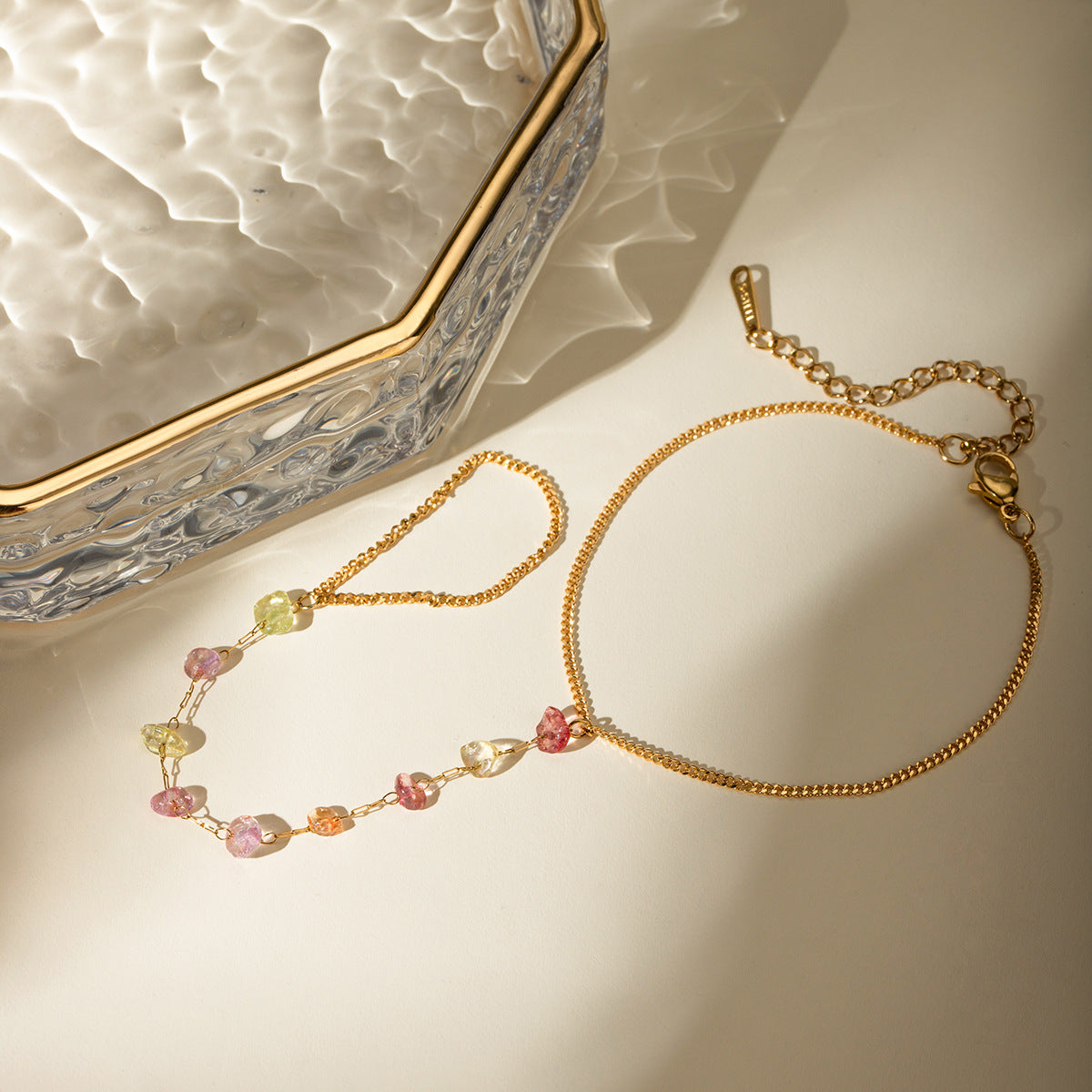 Gold Stainless Steel Broken Stone Chain Ring
