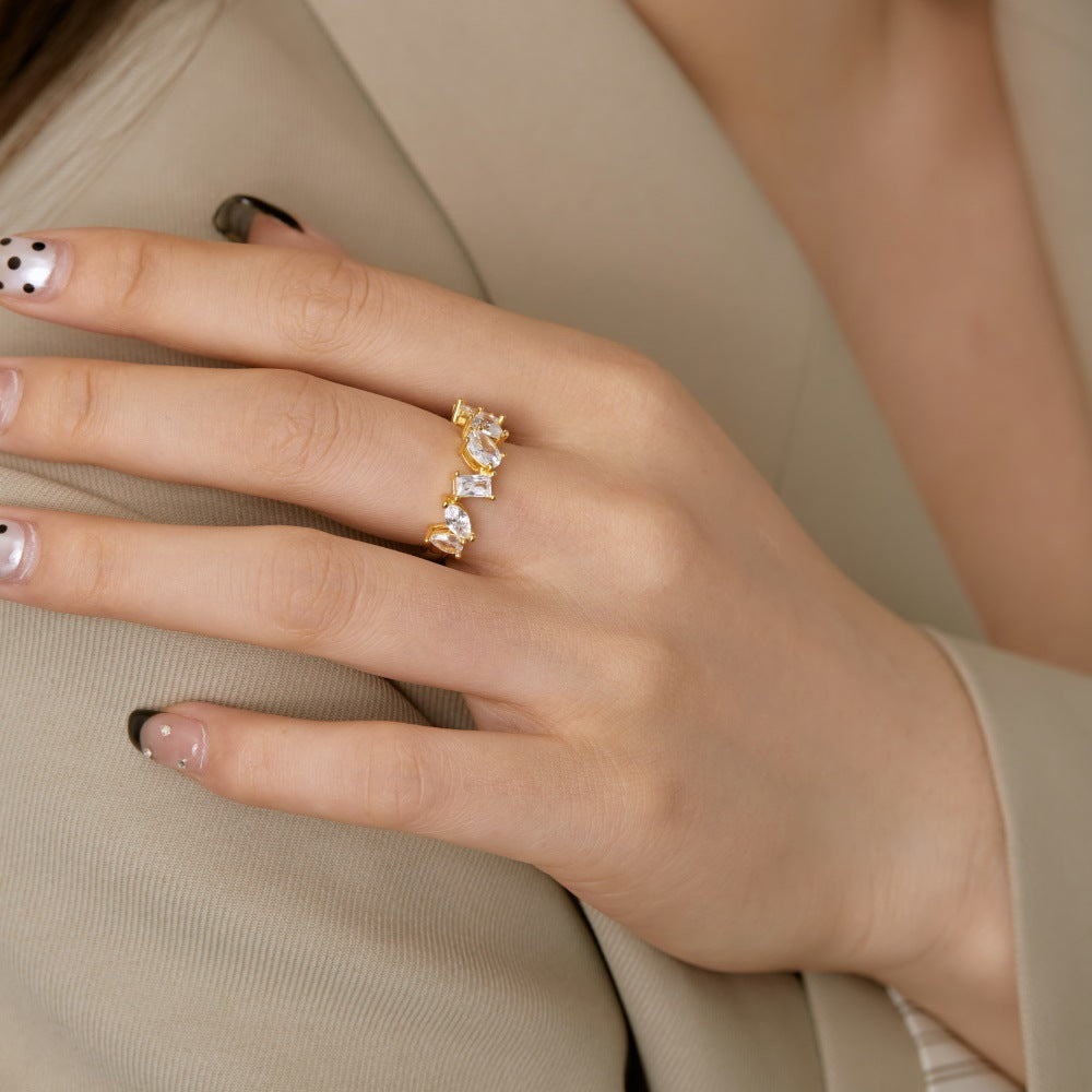 S925 Sterling Silver Geometric Zircon Ring