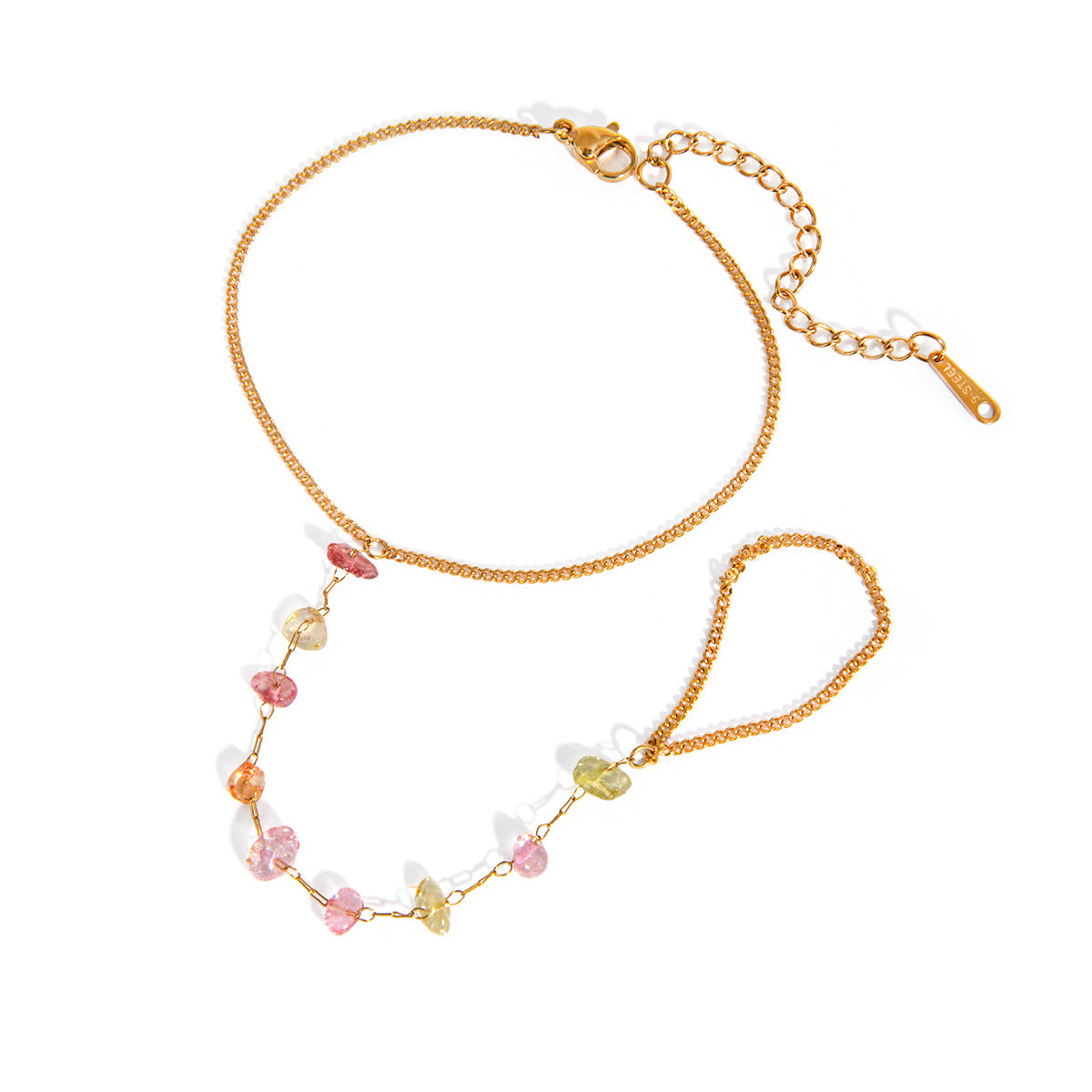 Gold Stainless Steel Broken Stone Chain Ring