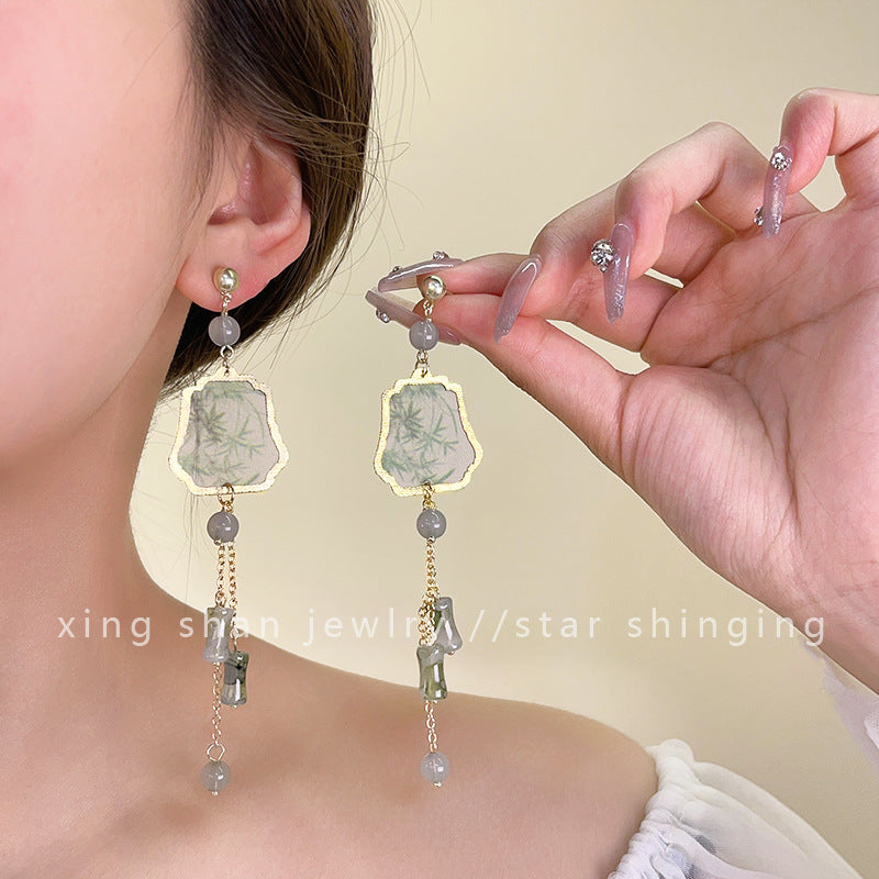 Bamboo Fan Tassel Earrings