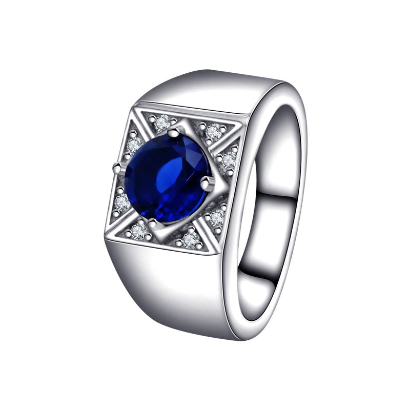 S925 Sterling Silver Blue Gemstone Women's Ring
