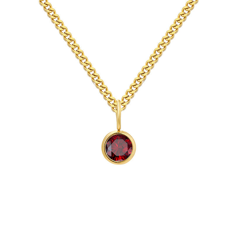 Stainless Steel Necklace With Diamond Birthstone Pendant